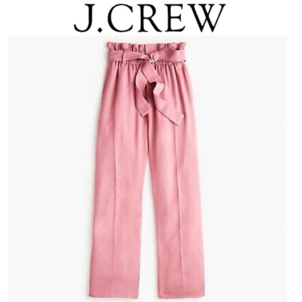 J crew Point Sur Pink Belted Paper bag Pants Trousers Wide Leg Relaxed Glinda